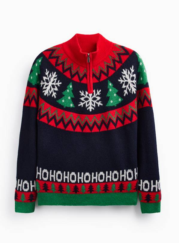 Family Matching Bright Fairisle Half Zip Jumper S
